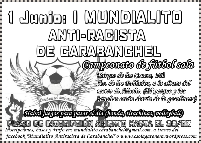 1 JUNIO: I MUNDIALITO DE CARABANCHEL (Cartel definitivo + info)